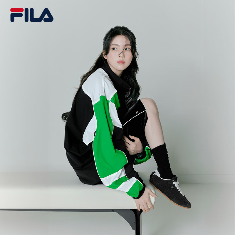 FILA【韩素希同款】斐乐外套26秋季新款男女梭织时尚休闲宽松拼色上衣 靓丽黑-BK M 170/92A/M