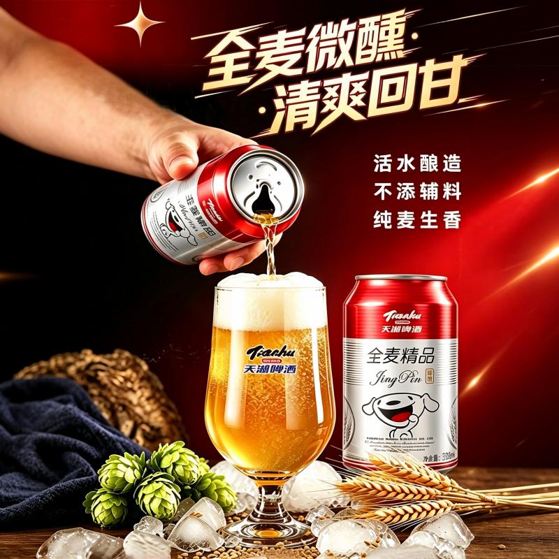 天湖全麦10度精品啤酒330ml*24罐 辽宁特产京东超市自营整箱装