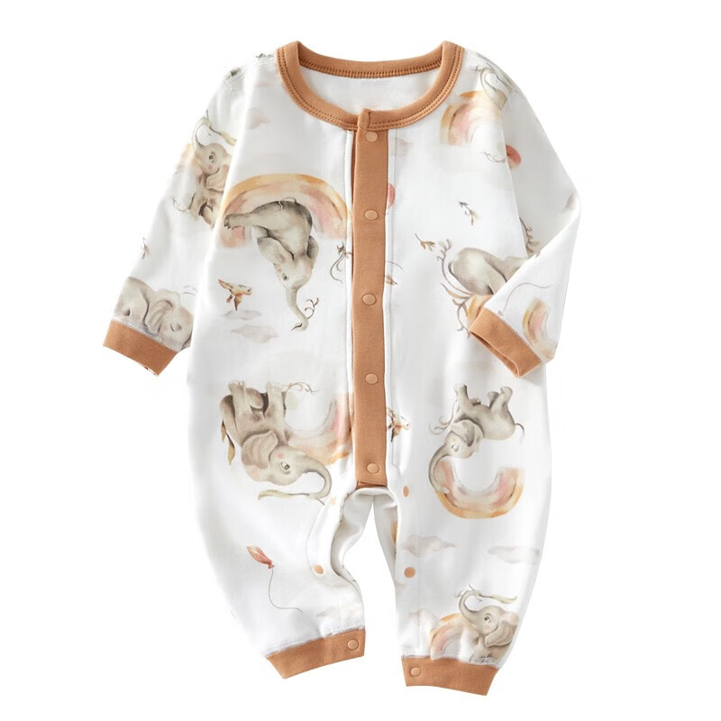 贝肽斯婴儿衣服宝宝连体衣季哈衣爬服四季保暖居家长袖睡衣精选 彩虹象 73cm