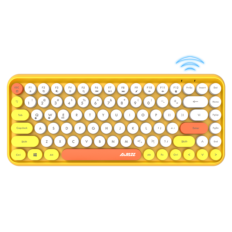 黑爵（AJAZZ）308i 键盘 无线蓝牙键盘 办公键盘 女性圆形朋克84键 安卓苹果iPad笔记本电脑键盘 柠檬黄 99元