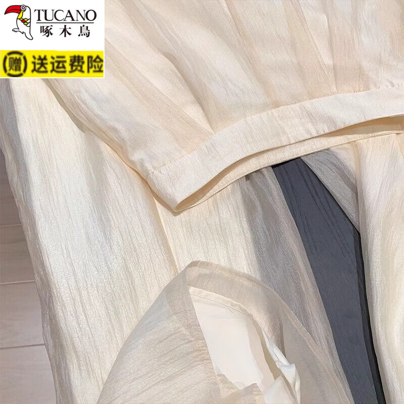 啄木鸟(TUCANO)仙气薄纱阔腿裤女夏季新款2025气质高腰垂感设计宽松休闲显瘦裤子 杏色 L 110-125