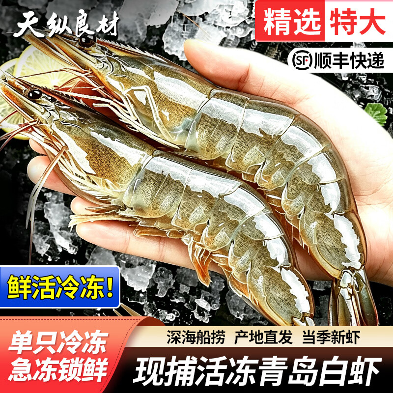 天纵良材厄瓜多尔白对虾 鲜活冷冻大虾白虾鲜活青虾海虾对虾生鲜 中秋送礼 甄选白虾 3斤(净重) 14-17cm