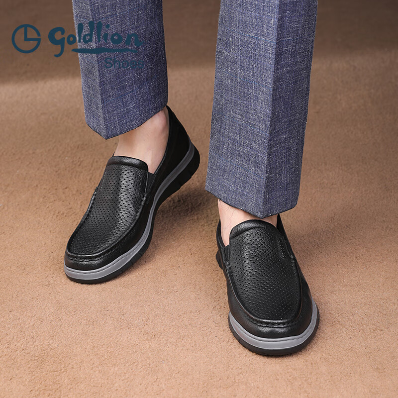 金利来(Goldlion)凉鞋男鞋皮鞋男鹿皮革透气爸爸鞋商务休闲鞋乐福鞋男士皮鞋套脚鞋 黑色 40