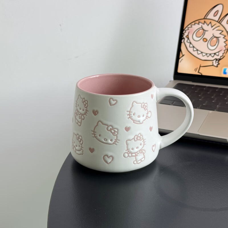希诺(heenoor)Hellokitty手绘可爱卡通陶瓷水杯女生马克杯高颜值办公室咖啡杯子 350ml-手绘Hellokitty