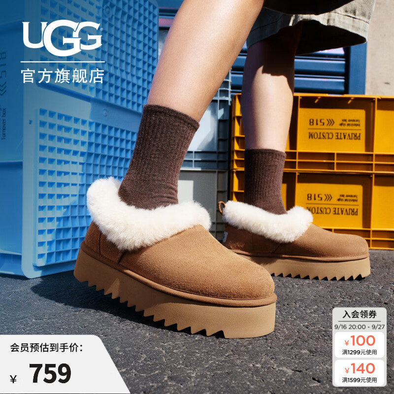 UGG秋季女士舒适茸茸毛鞋领厚底圆头休闲懒人毛毛鞋 1166733 CHE | 栗色 38 鞋款偏小，建议拍大一码