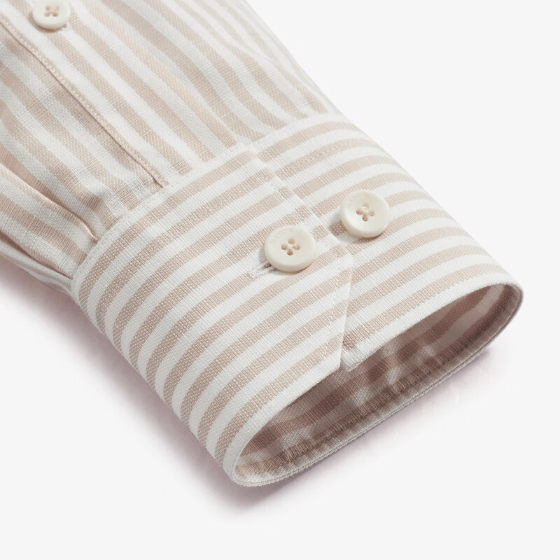 MAYOR男装春季300支棉汉麻桑蚕丝易烫绿条纹长袖衬衫 米黄 42