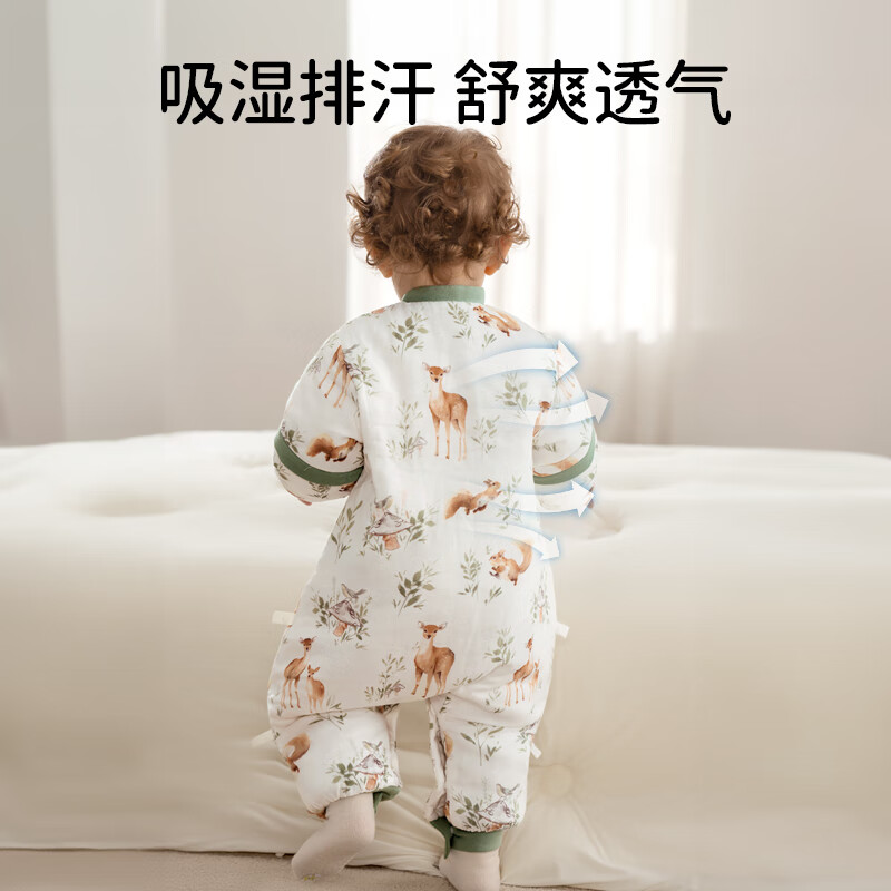 欧孕（OUYUN）【小清心】婴儿睡袋秋薄竹棉纱布防踢被新生儿睡袋 松鼠麋鹿【厚夹棉】 90建议身高80-95cm(1.5-2.5岁)