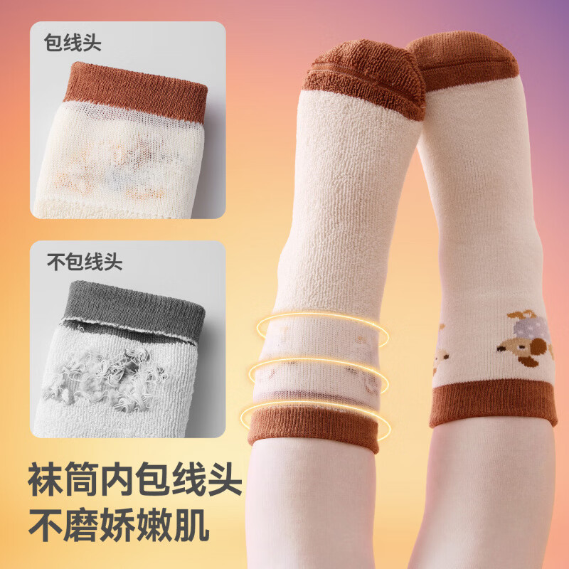 贝肽斯儿童中筒袜春秋男女童毛圈加厚保暖棉袜宝宝软弹不勒脚婴儿袜子 星秋萌犬 1-3岁