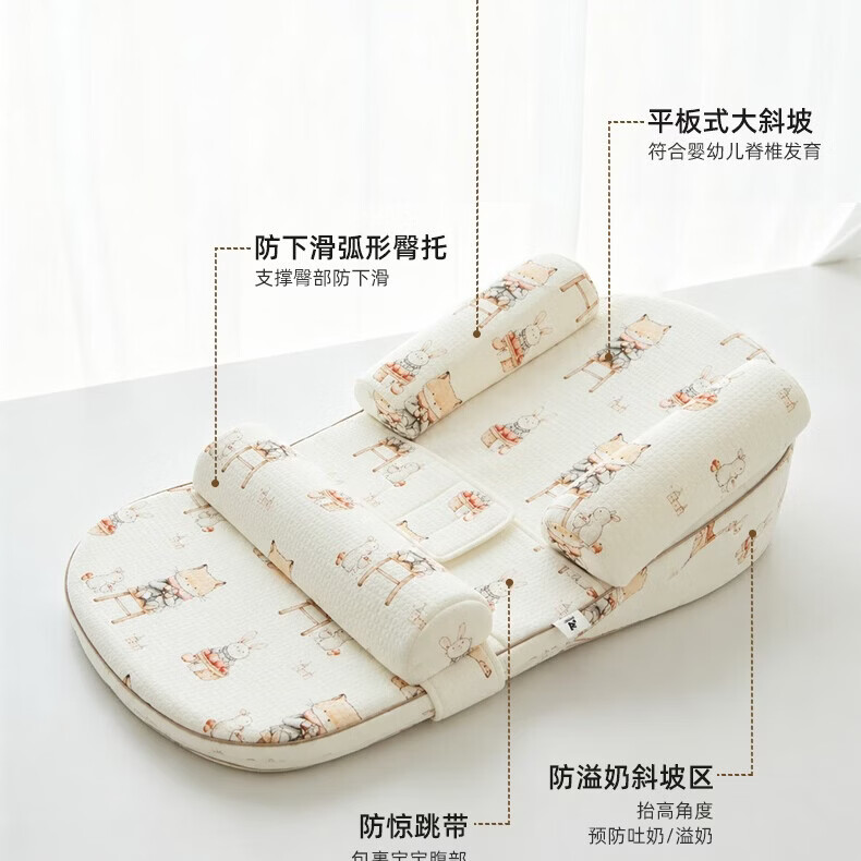 温欧宝宝护脊防吐奶斜坡垫婴儿喂奶神器新生儿宝宝斜坡枕躺喂哺乳枕头 【单垫/可拆洗】春郊时光【椰棕护脊 三档调节 】
