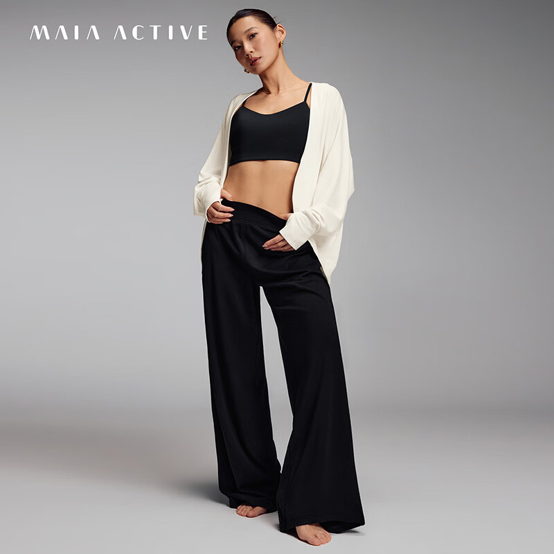 MAIA ACTIVE Cosy绒感高腰及地阔腿裤运动健身休闲瑜伽长裤 64PN11 神秘黑 S