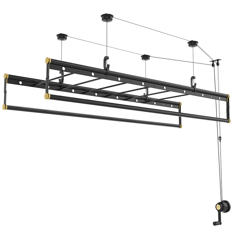 【免费安装】好太太升降晾衣架手摇阳台手摇晾衣架四杆式晒衣架阳台多功能晒被晒衣杆家用挂衣架晾衣架 【D-1106】小黑杆+1.5米四杆+12衣架