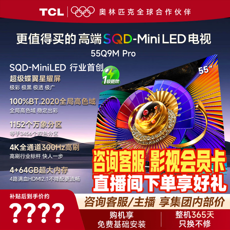 TCL Q9M Pro系列 55Q9M Pro 液晶电视 55英寸 固定挂架