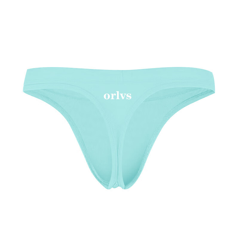 ORLVS莫代爾男士丁字褲比基尼單丁提臀后空免脫性感細腰小三角純色t褲 明藍色 1條 XL【推薦65-75kg】