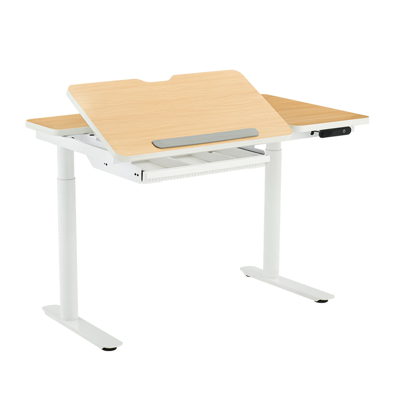 山业站立电脑桌 电动升降桌 学习写字桌 绘画桌可调角度 设计师工作台 浅木纹