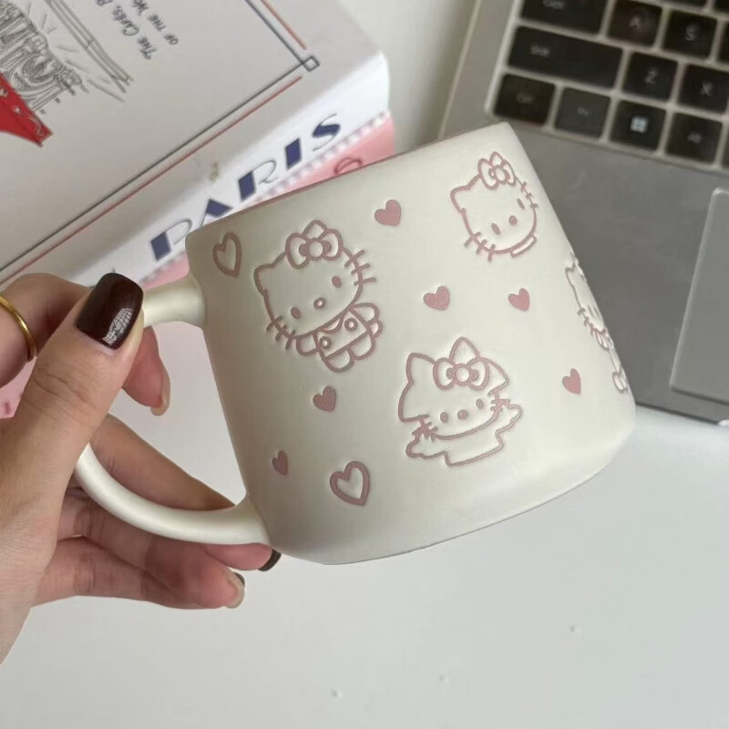希诺(heenoor)Hellokitty手绘可爱卡通陶瓷水杯女生马克杯高颜值办公室咖啡杯子 350ml-手绘Hellokitty