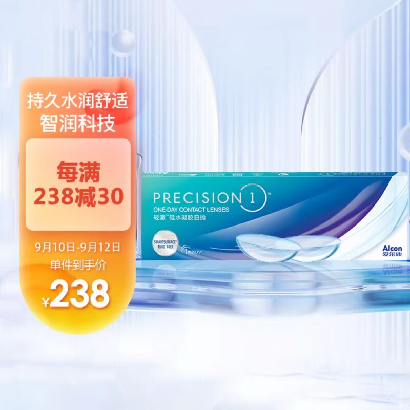 爱尔康2022新品轻澈日抛进口硅水凝胶水润防UV透明隐形眼镜价格走势及销量分析