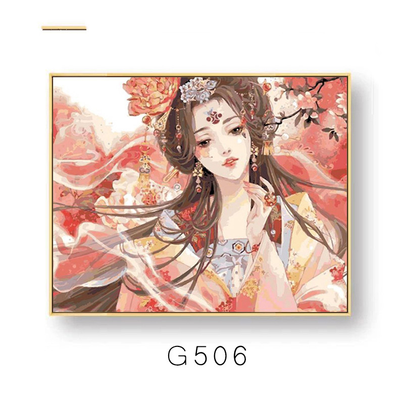 数字油画动漫人物古风美女唯美中国风少女装饰画手工填充色m g506 40*