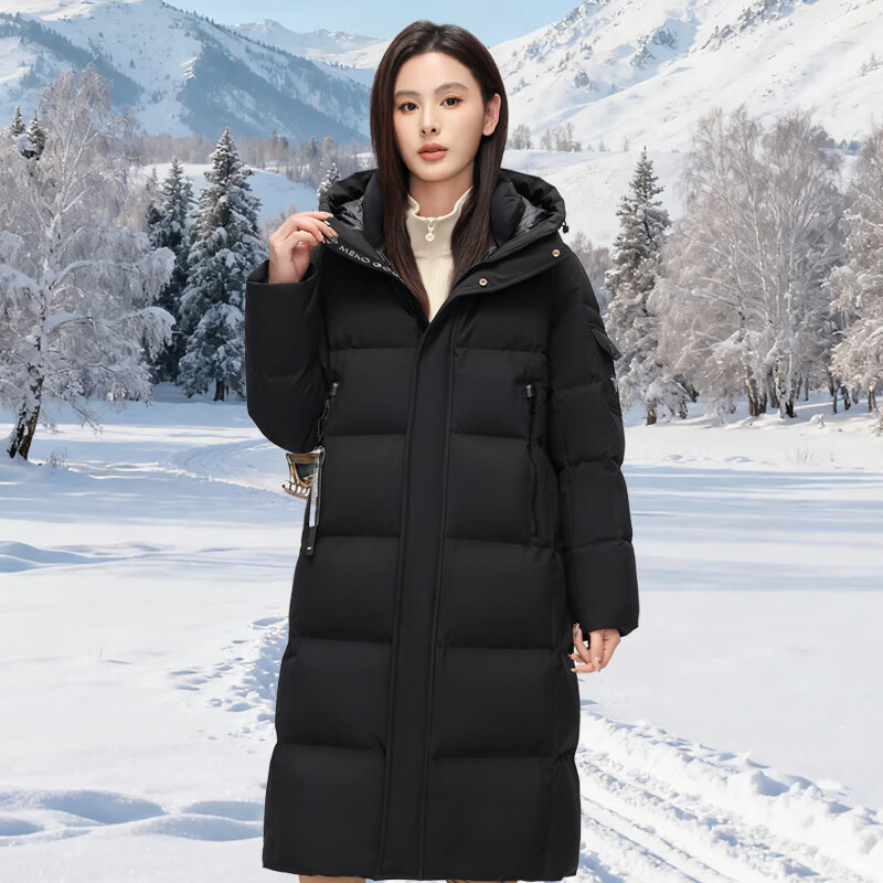 拉夏贝尔(La Chapelle)冬季女士中长款连帽防风保暖羽绒服加厚女款时尚休闲户外1659 米色 L (建议120-140斤)