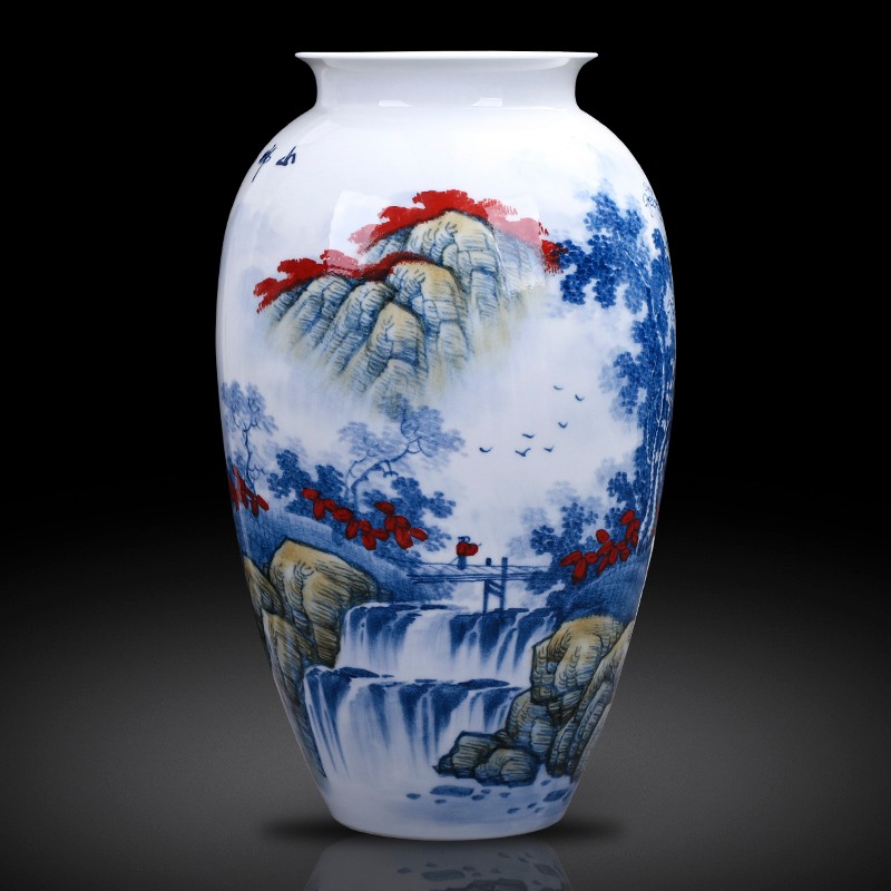 翼榀瓷缘 景德镇陶瓷器青花瓷花瓶大师手绘书画缸画筒山水中式客厅