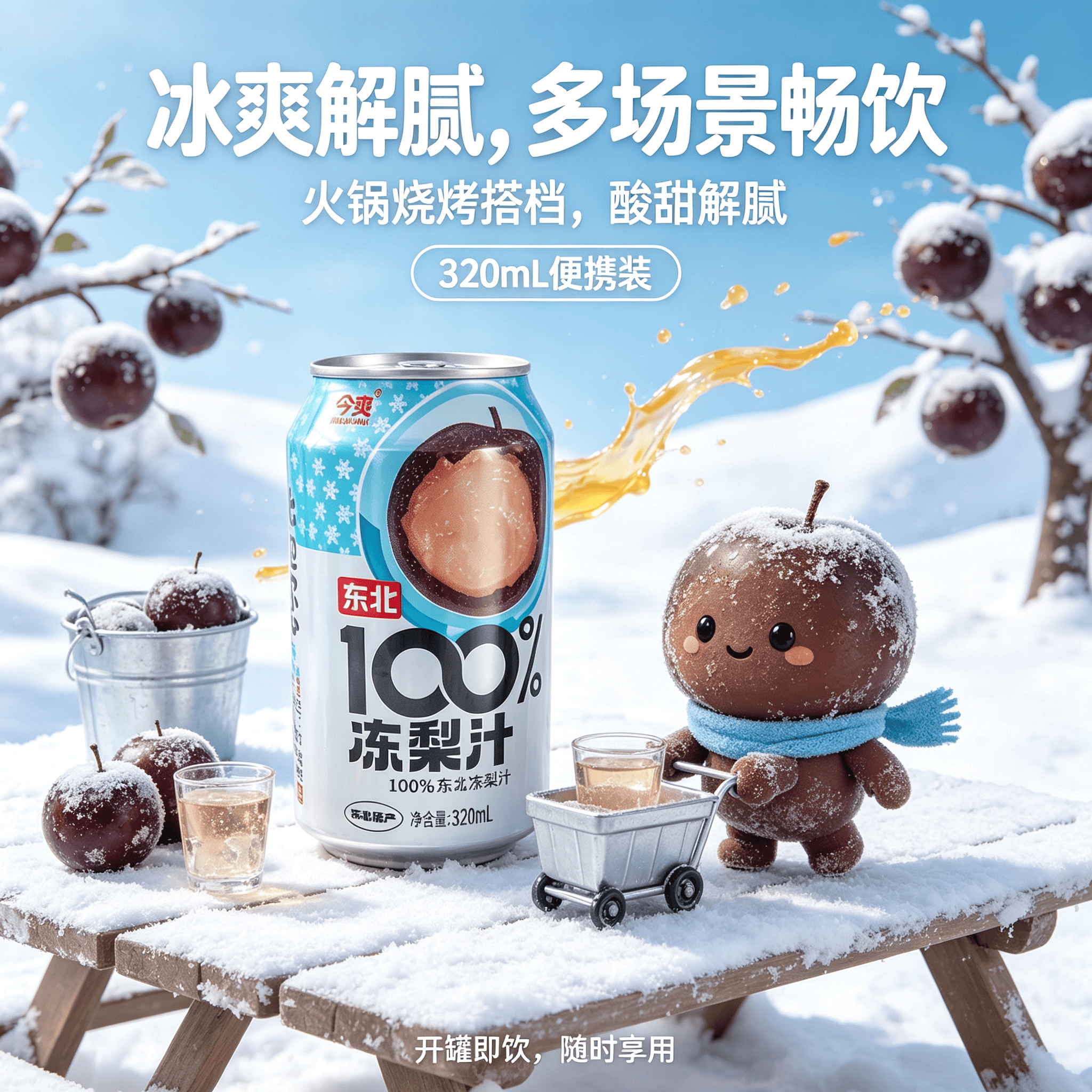 今爽东北100%冻梨汁 东北特产果汁饮料果蔬汁320ml 100%冻梨汁 【超值24罐】 320ml