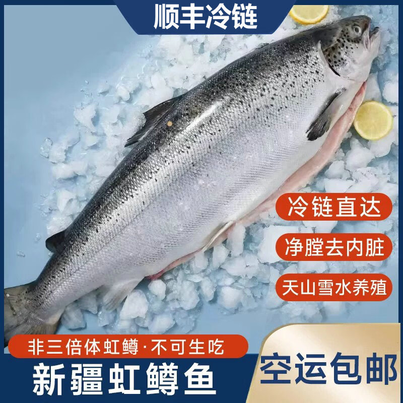 【顺丰冷链】正宗新疆三文鱼新鲜整条开片刺身即食日料天山虹鳟鱼 10斤 整条去内脏-送芥末酱料