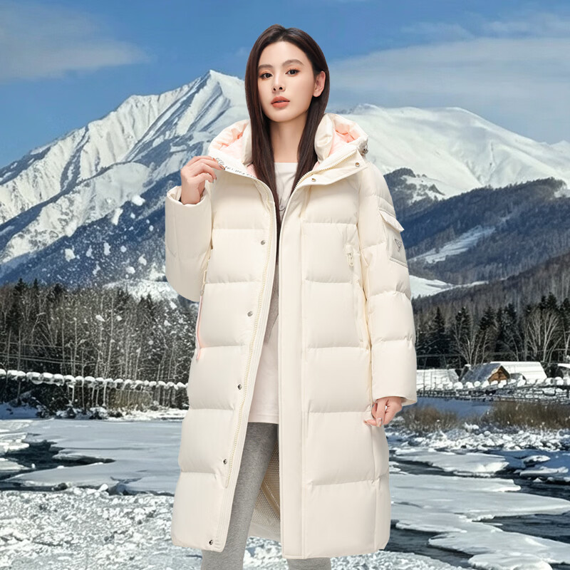 拉夏贝尔(La Chapelle)冬季女士中长款连帽防风保暖羽绒服加厚女款时尚休闲户外1659 米色 L (建议120-140斤)