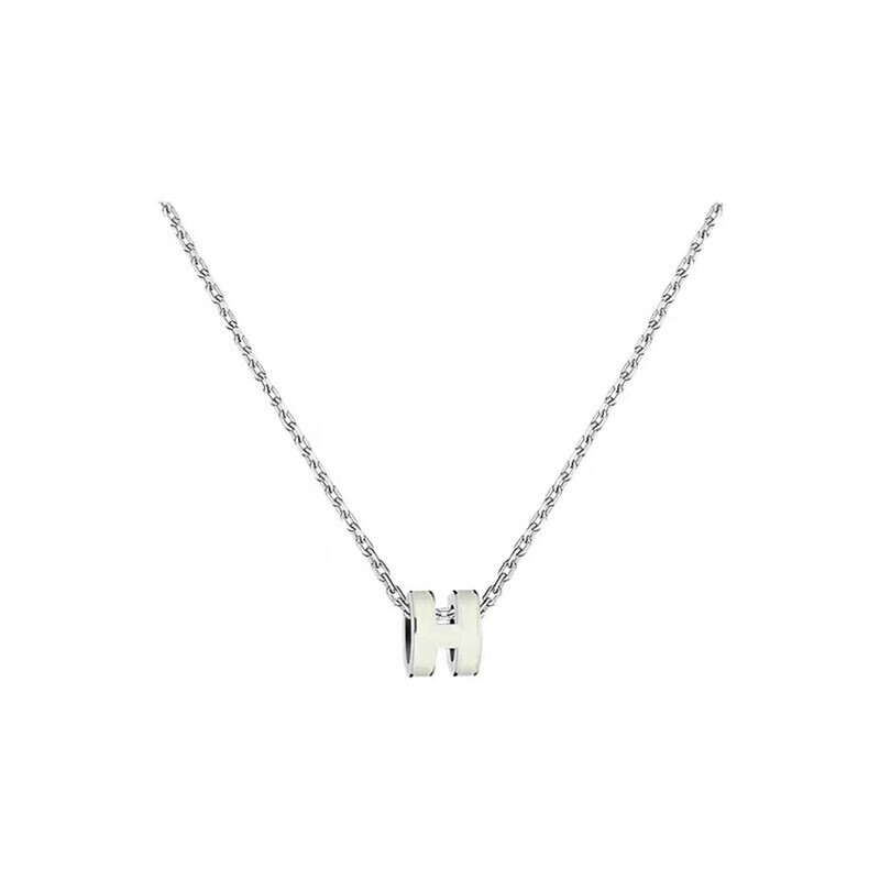 爱马仕hermes 女士mini pop h项链 银色链条 椭圆立体珐琅项链多色可