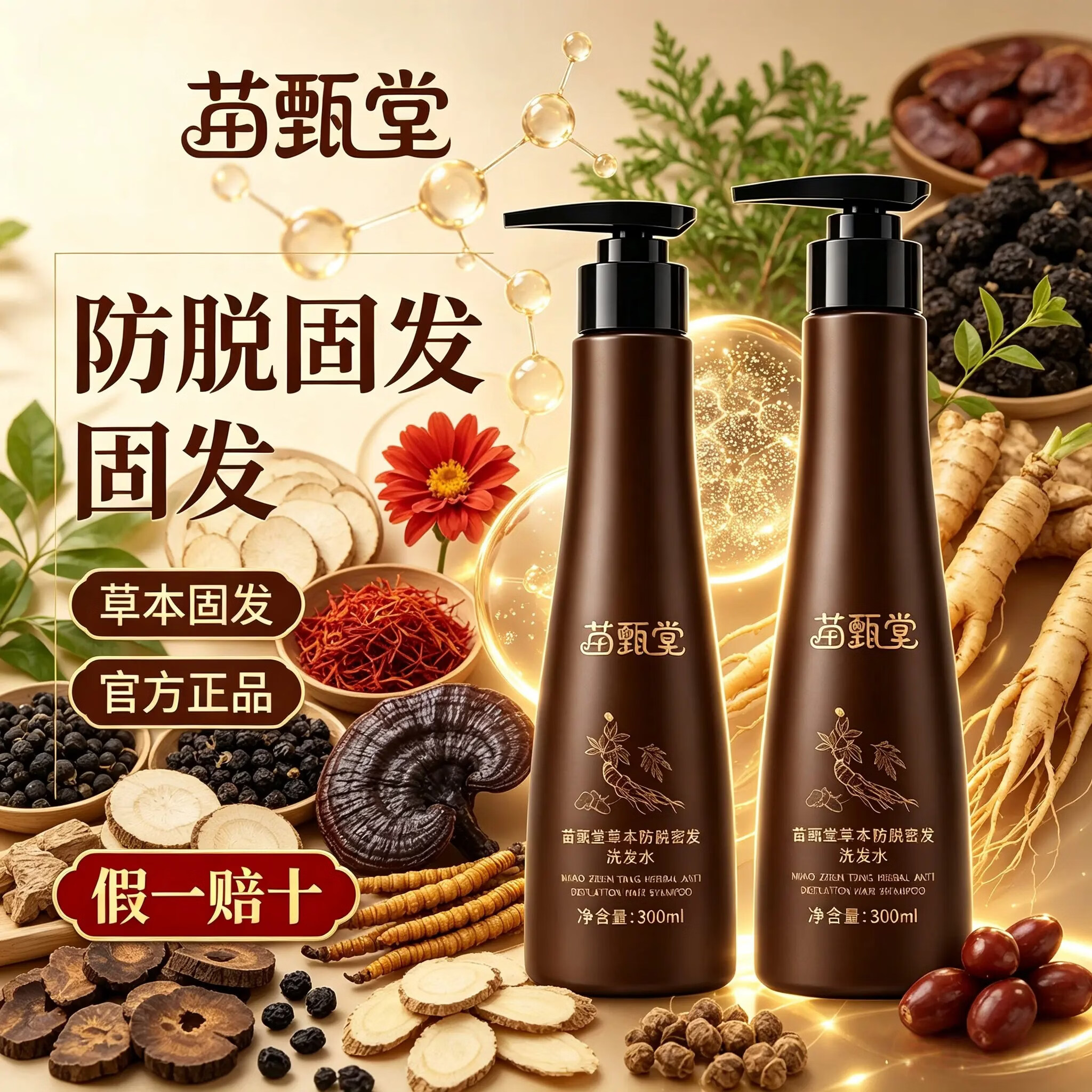 苗甄堂官方正品 【苗甄堂】 防脱草本洗发水 两瓶装300ml 某音爆款 苗甄堂/防脱洗发水/300ml*2瓶