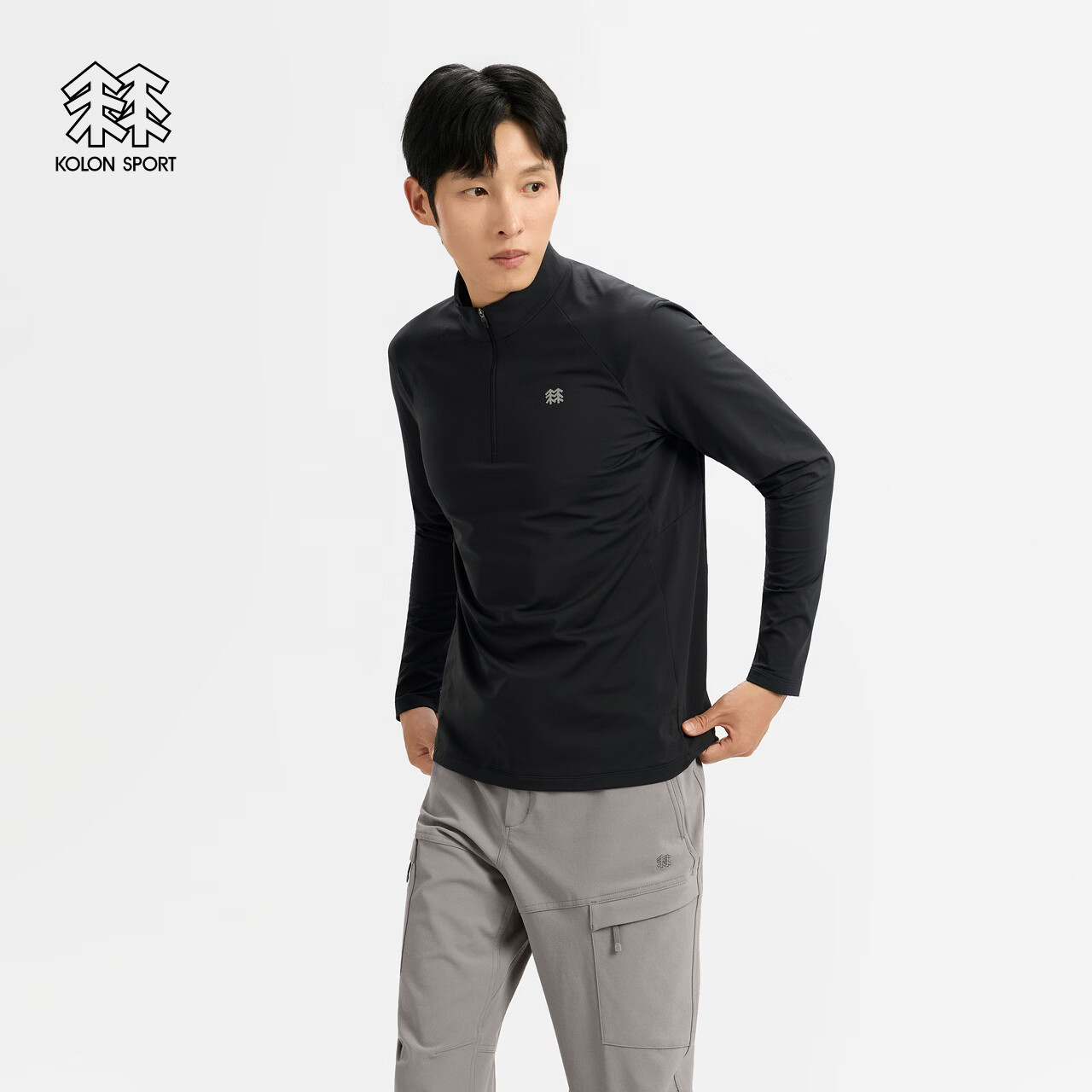 KOLON SPORT/可隆户外休闲衣 男士秋冬徒步拉绒半拉链长袖T恤
