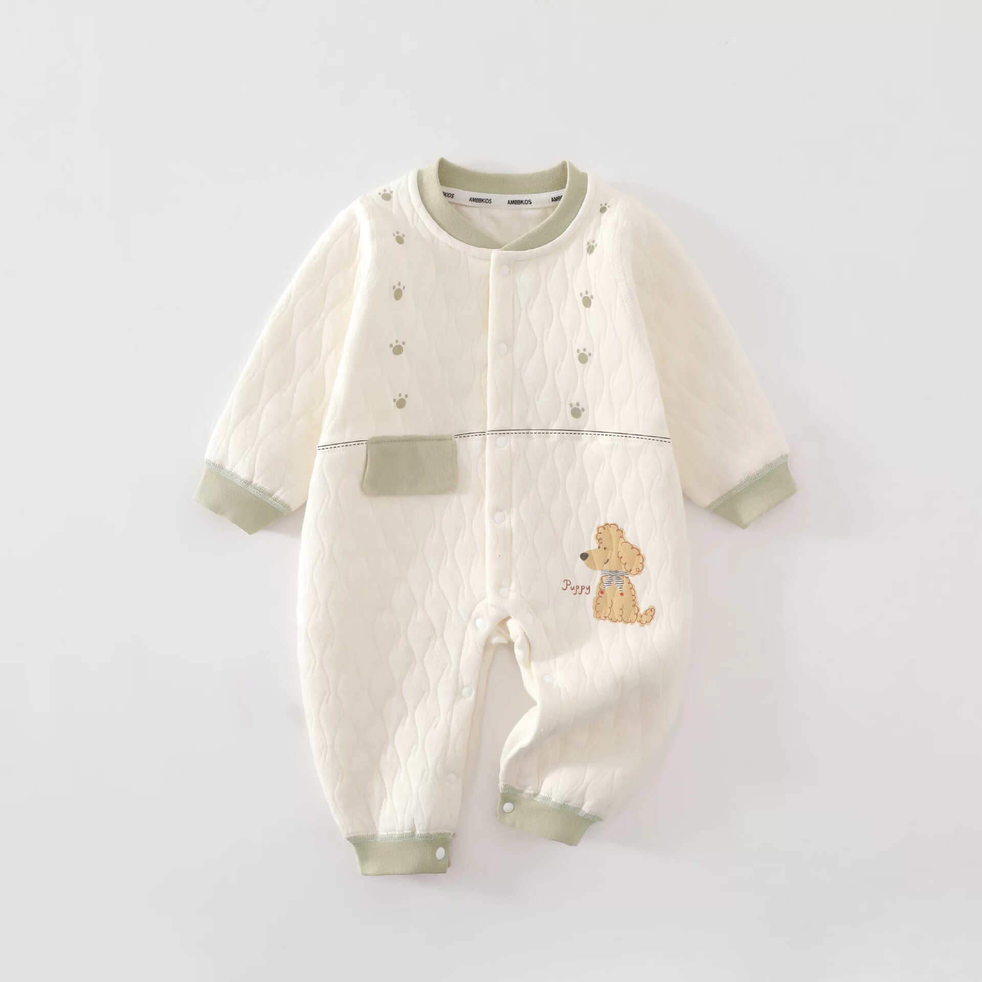 婧麒(JOYNCLEON)新生婴幼儿衣服秋冬夹棉连体衣小月龄男女宝宝保暖对开哈衣 浅灰软萌小熊 80cm