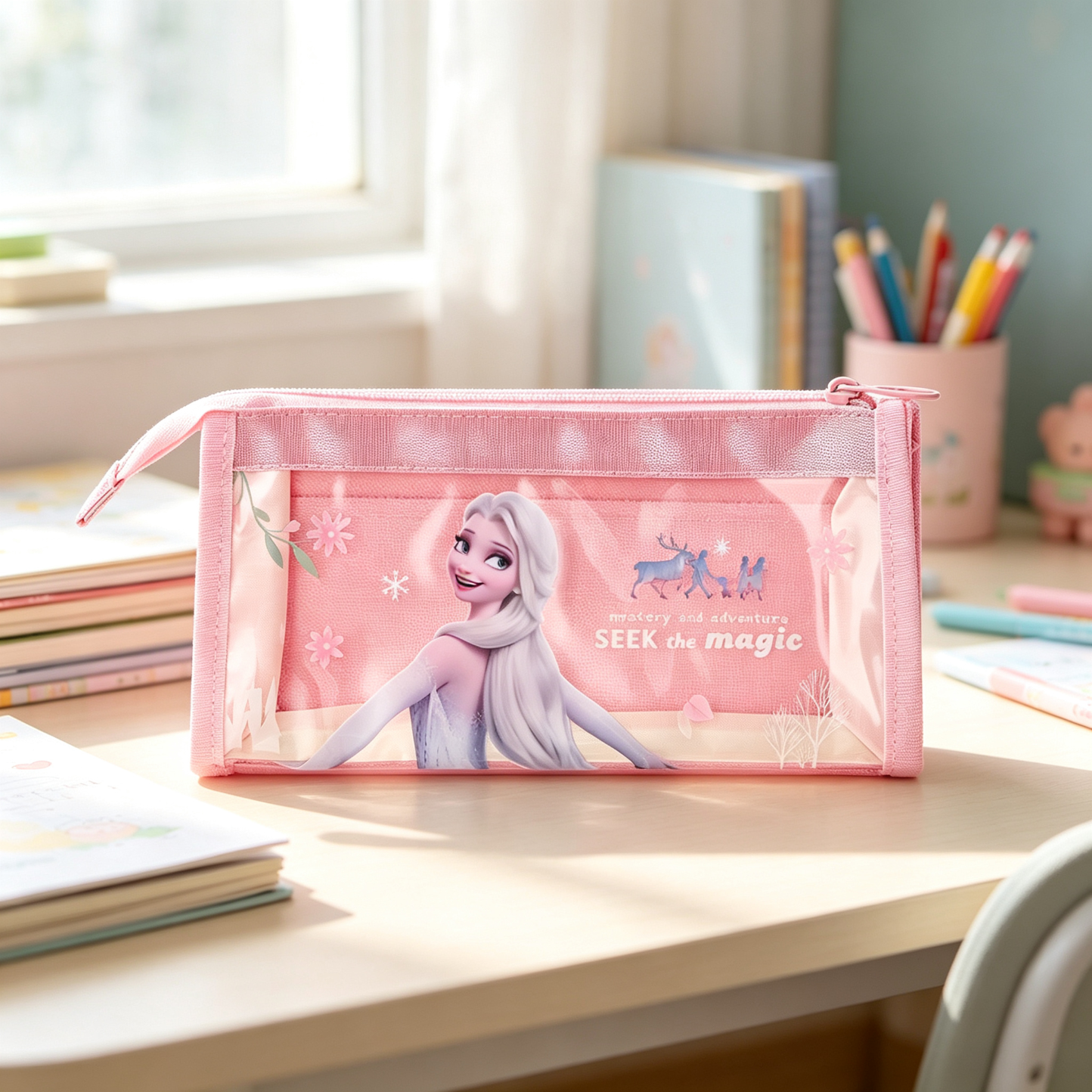 迪士尼（Disney）【开学文具】笔袋 小学生大容量透明笔袋可爱高颜值文具盒女孩学习用品笔盒铅笔盒开学礼物