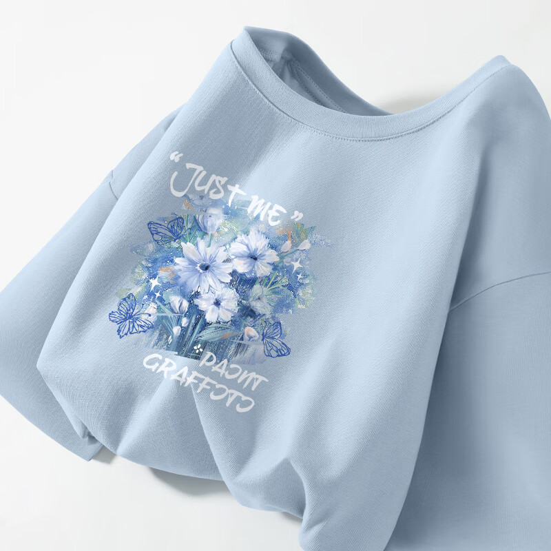 真维斯200g纯棉长袖t恤女装2026年秋季新款爆款时尚休闲清新风上衣服GX 2025秋：雾霾蓝-浅蓝油画 【100%棉】 M 【柔软亲肤】