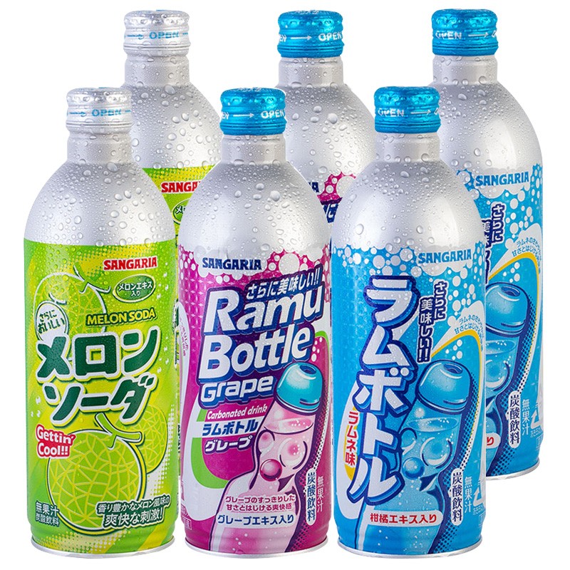 【6瓶装】日本进口三佳丽波子汽水铝罐装三佳利夏日饮品网红碳酸饮料500ml*6瓶 3口味各两瓶500ml*6瓶