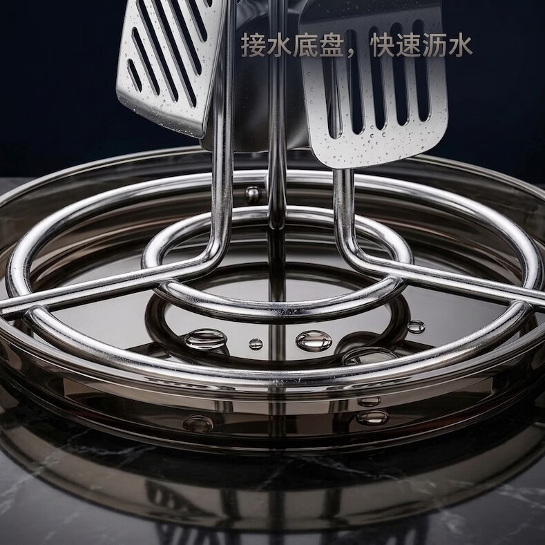 厨房挂架不锈钢挂钩厨具置物架旋转锅铲架多功能收纳架台面沥水架 【灰色】旋转锅铲架 19*19*46cm