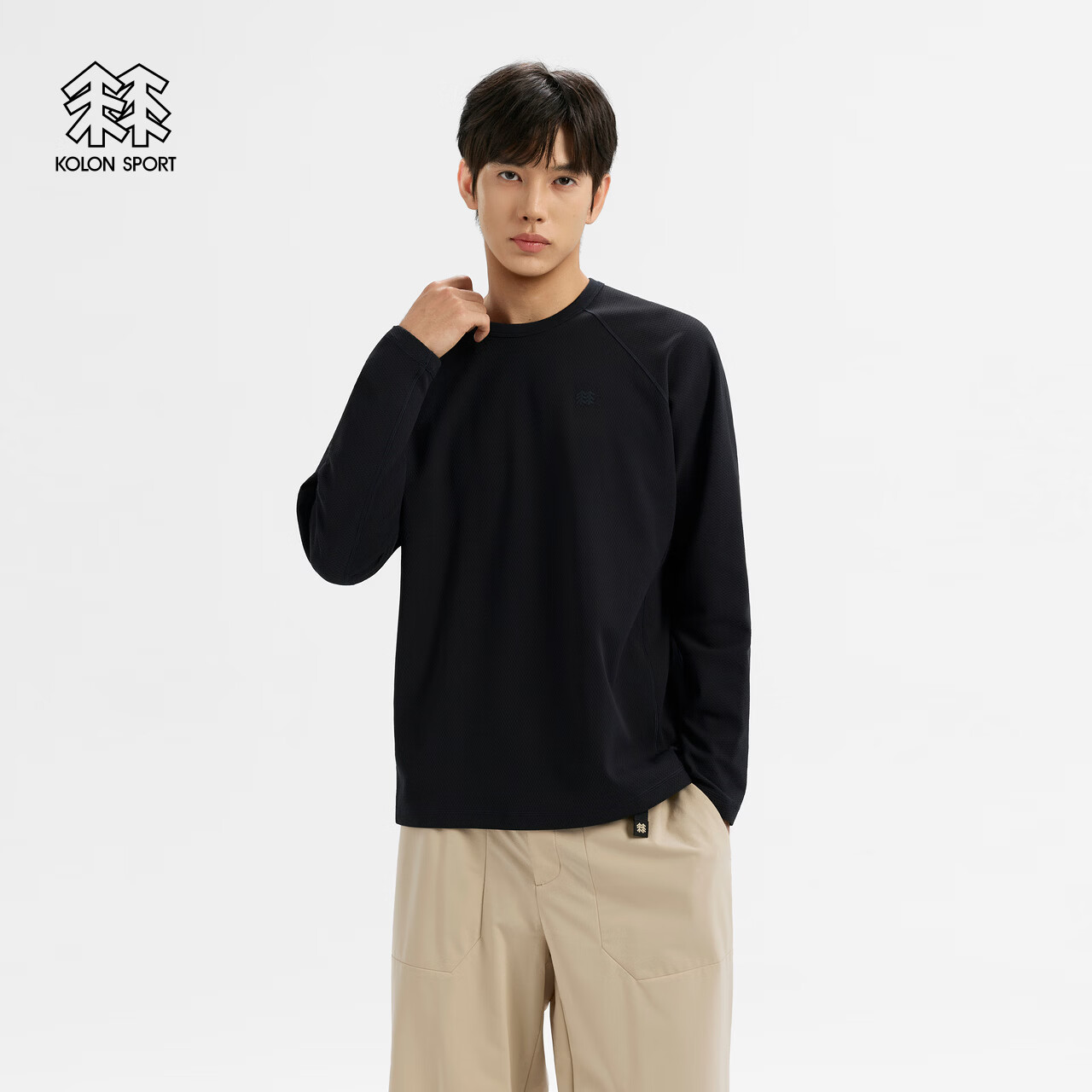 KOLON SPORT/可隆户外休闲衣 男士露营组织感双面针织长袖T恤