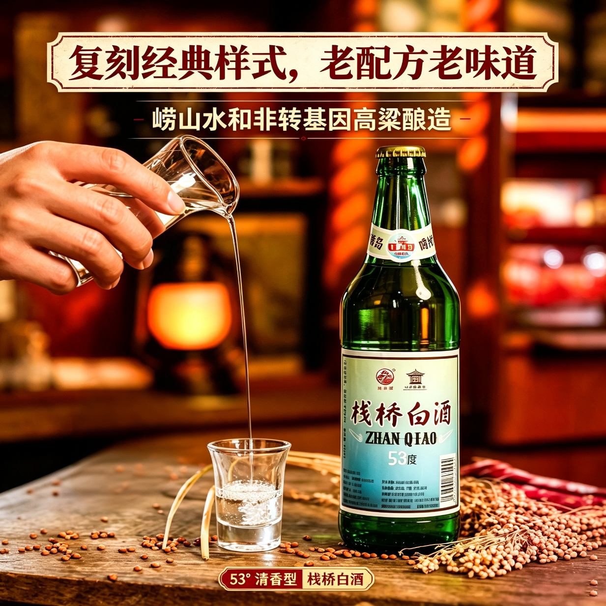 栈桥白酒清香型53度纯粮口粮酒复古怀念自饮42度青岛特产伴手礼纪念 53度 485mL 6瓶 清香型【顺丰包邮】