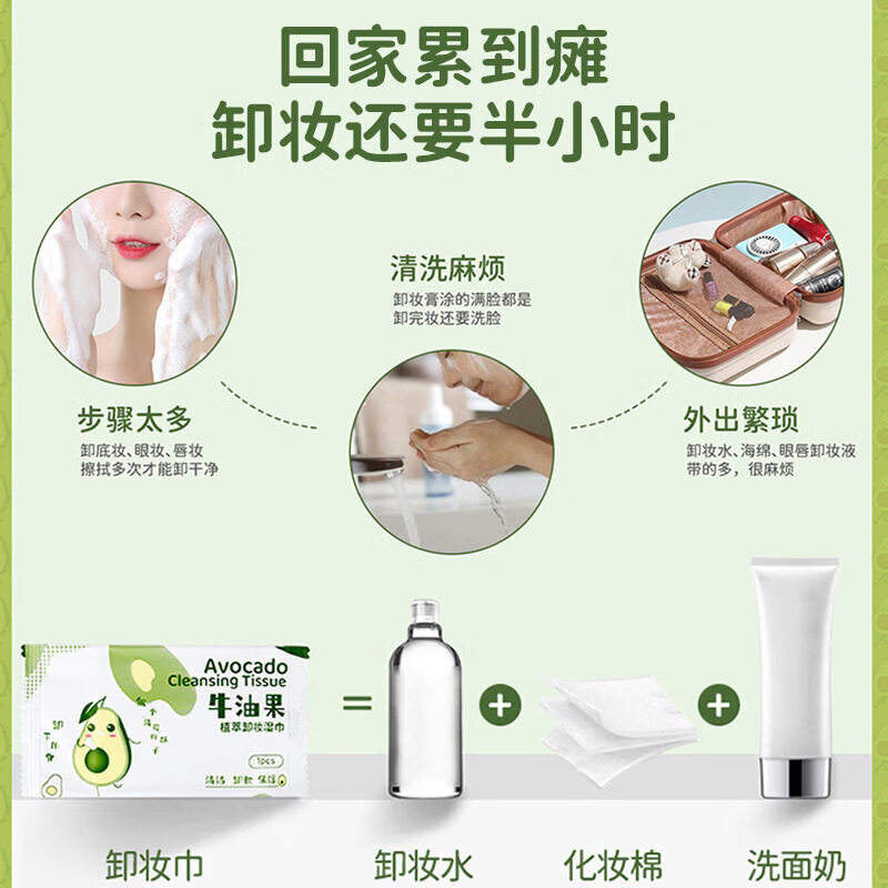一次性卸妆湿巾独立包装牛油果卸妆湿巾眼唇脸部深层清洁温和不刺 10盒