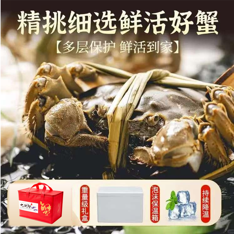 【活蟹】优鲜鸟中秋礼盒全母大闸蟹现货鲜活满黄螃蟹送礼礼盒装 母蟹2-2.3两(6只装)【精品礼盒】
