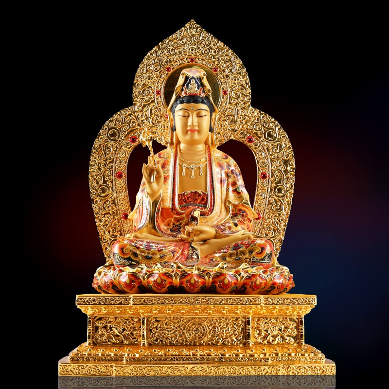 吉祥缘台湾宝华手工彩绘纯黄铜观音佛像家用观音像观世音菩萨摆件
