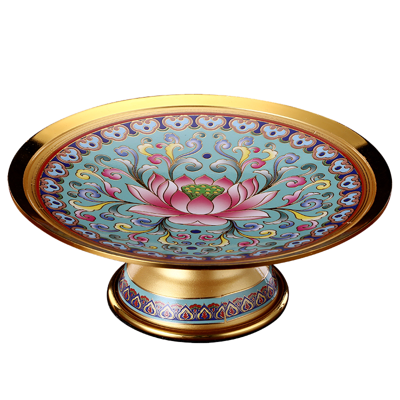 景泰藍供盤(pán)供佛水果盤(pán)家用供奉觀(guān)音財神關(guān)公祖先蓮花貢盤(pán)觀(guān)音果盤(pán) 8英寸（直徑20.4CM）/個(gè)