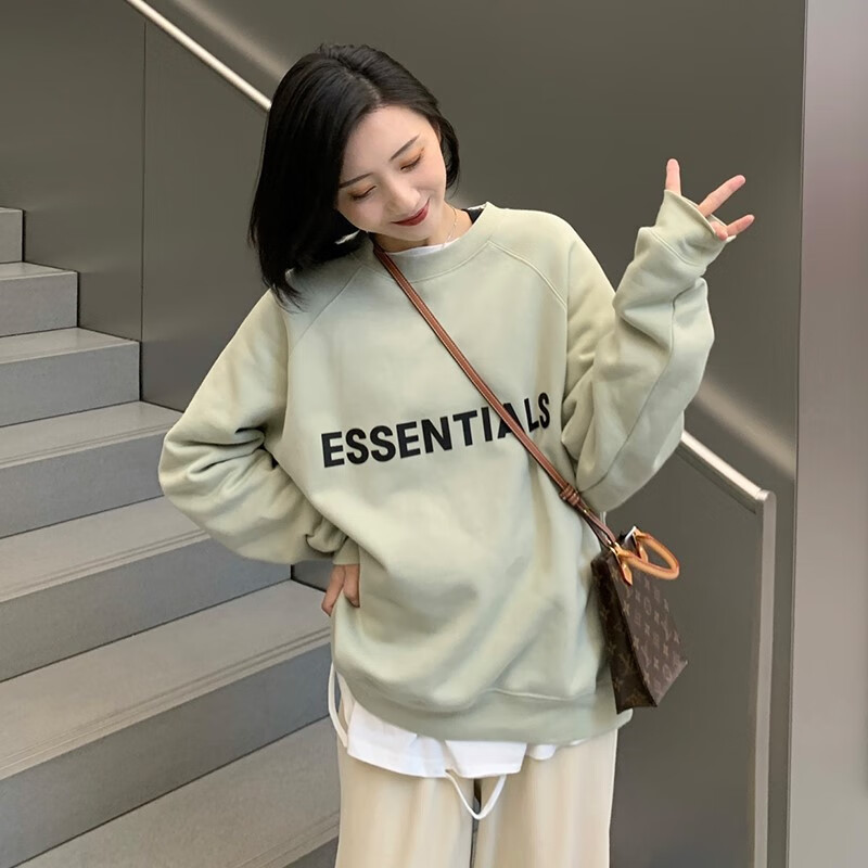 秋冬高街潮牌essentials复线fog抹茶绿卫衣女休闲宽松情侣装bf风 ess