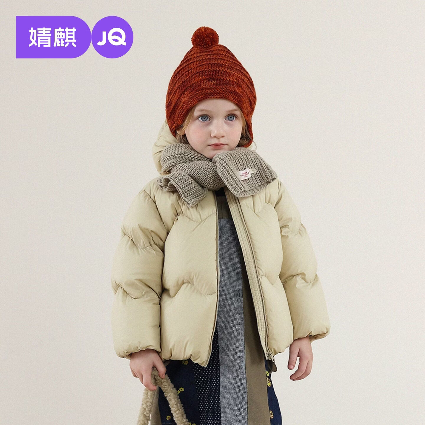 婧麒（JOYNCLEON）女童短款连帽羽绒服冬季加厚保暖面包服外套棉服童装 粉紫色 均码 100cm