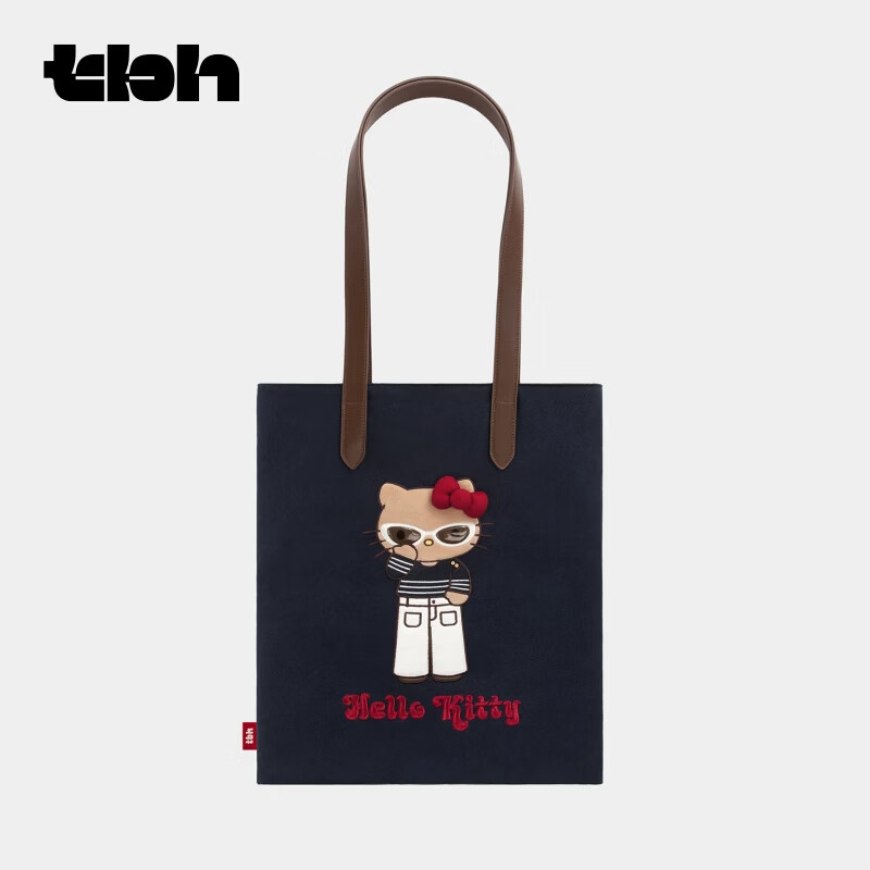 野兽派家居（tbh）三丽鸥长腿Hello Kitty刺绣托特包大容量单肩包通勤包 Hello Kitty刺绣托特包 海军蓝