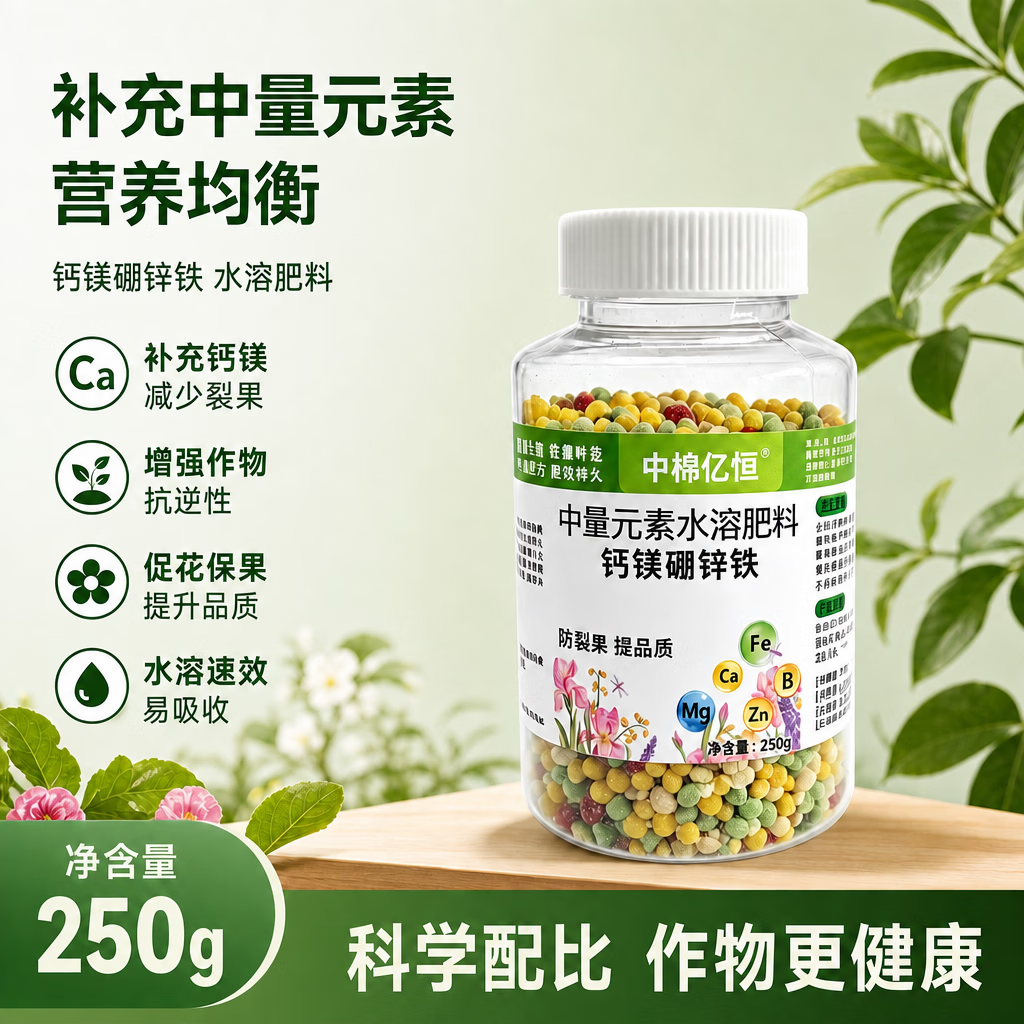 千贞花卉 钙镁硼锌铁颗粒正品中量元素肥料防裂绿叶专用水溶肥 容量 钙镁硼锌铁 250g * 2罐