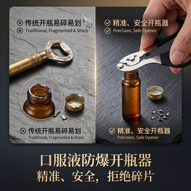 CRHMMFLF不爆瓶口服液开瓶器防爆瓶开药瓶起子便携开盖青霉素铝盖启盖器 口服液开口器【不碎瓶】-省心好用 快速开瓶【1个装】新款防碎瓶-口服液开瓶器