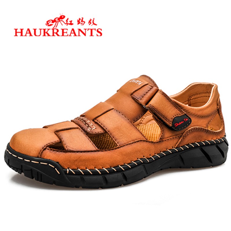 汉克红蚂蚁皮凉鞋男新款头层牛皮手工缝制凉鞋防滑防臭透气外穿休闲