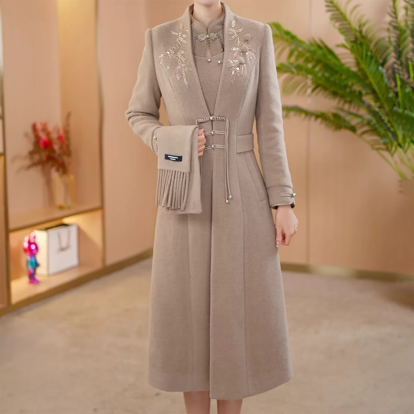 香影芬高级贵妃绒加厚风衣两件套女2026秋冬新款时尚洋气礼服连衣裙套装 图片色 XL (建议 116-125斤)