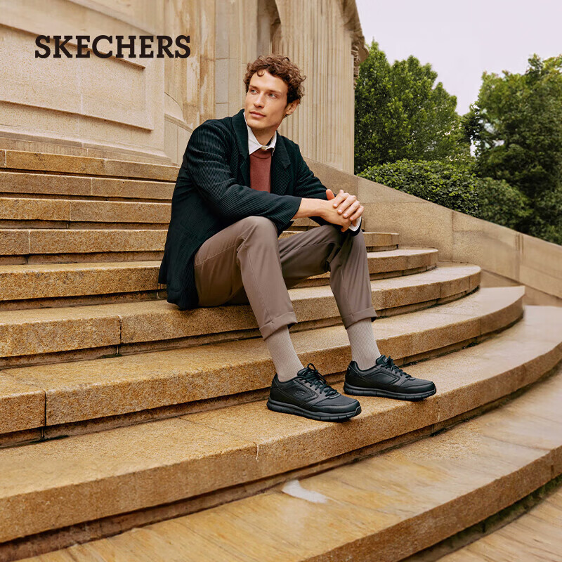 斯凯奇（Skechers）男鞋秋季休闲运动皮鞋通勤鞋黑色商务鞋百搭工作鞋77156 黑色/BLK 42