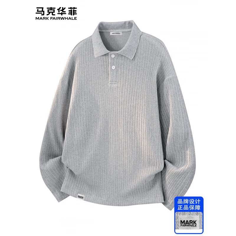 马克华菲(MARK FAIRWHALE)日系复古休闲长袖T恤男士 2026秋季新款宽松舒适简约潮牌上衣服装 白色 【官方正品】 M 【建议95-110斤】
