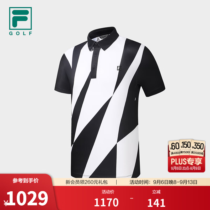 FILA斐乐防晒POLO衫26秋季新款男士针织短袖高尔夫运动上衣 深黑-BK L 175/96A/L